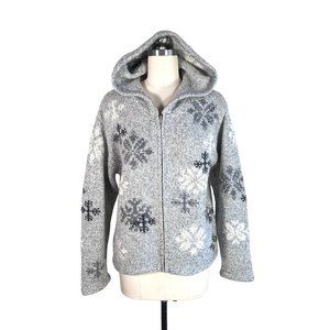vintage talbots 100% wool snowflake sweater hoodie S petite hooded cardigan vtg